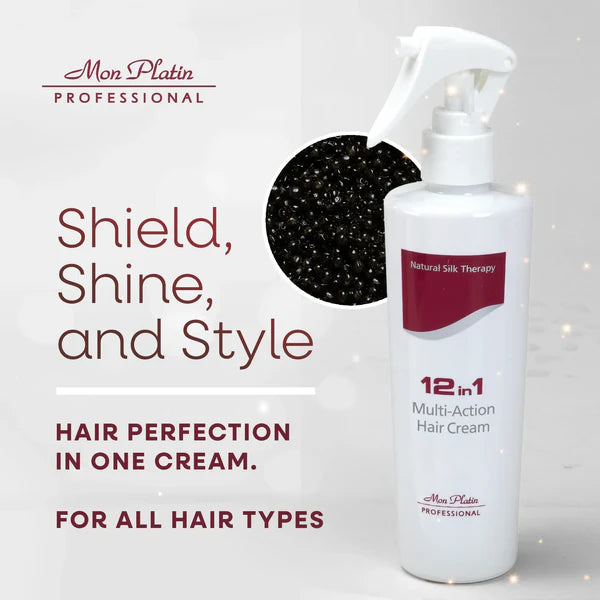 Multi-Action Hair Cream with Black Caviar - 8.5 oz / 250 ml oz 12-in-1 Premium Leave In Conditioner Spray for Dry Damaged Hair - Repairing, Moisturizing, Smoothing, and Protecting